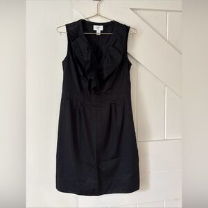 Ann Taylor Loft Petites Black Sleeveless Pencil  Dress Size 8P Ruffle V Neck